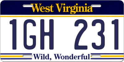 WV license plate 1GH231