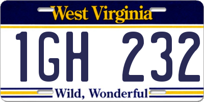 WV license plate 1GH232