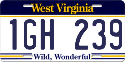 WV license plate 1GH239