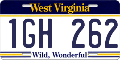 WV license plate 1GH262