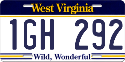 WV license plate 1GH292