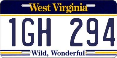WV license plate 1GH294