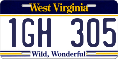 WV license plate 1GH305