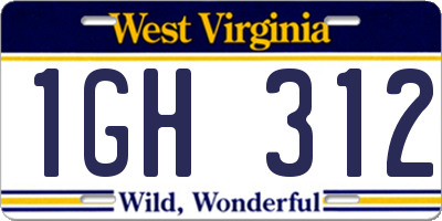 WV license plate 1GH312