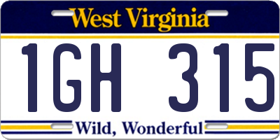 WV license plate 1GH315
