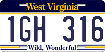 WV license plate 1GH316