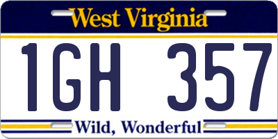 WV license plate 1GH357