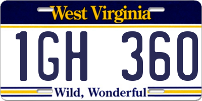 WV license plate 1GH360