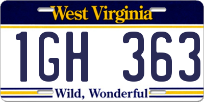 WV license plate 1GH363