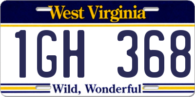 WV license plate 1GH368