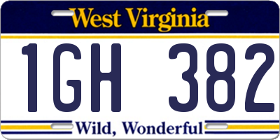 WV license plate 1GH382