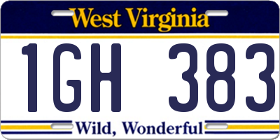 WV license plate 1GH383