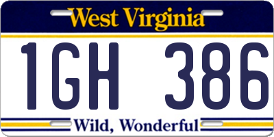 WV license plate 1GH386