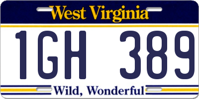 WV license plate 1GH389