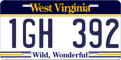 WV license plate 1GH392