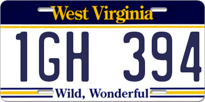 WV license plate 1GH394