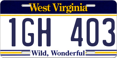 WV license plate 1GH403