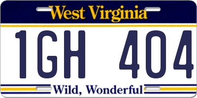 WV license plate 1GH404