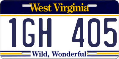 WV license plate 1GH405