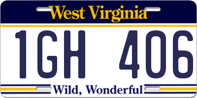 WV license plate 1GH406