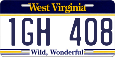 WV license plate 1GH408