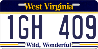 WV license plate 1GH409