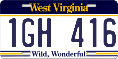 WV license plate 1GH416