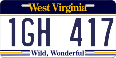 WV license plate 1GH417