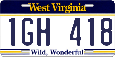 WV license plate 1GH418