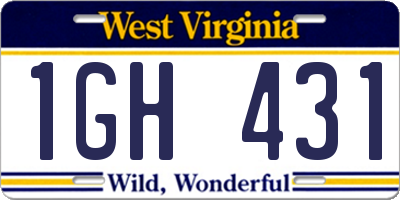 WV license plate 1GH431