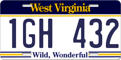 WV license plate 1GH432