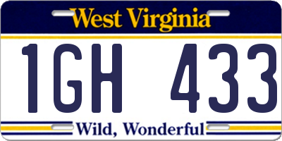 WV license plate 1GH433