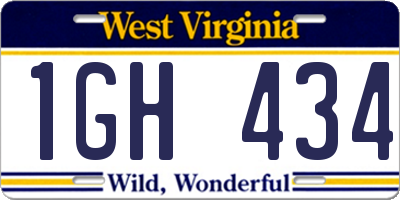 WV license plate 1GH434