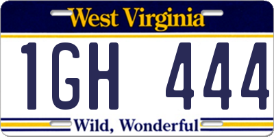 WV license plate 1GH444