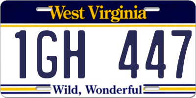 WV license plate 1GH447