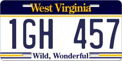 WV license plate 1GH457