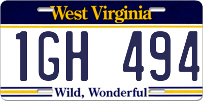 WV license plate 1GH494