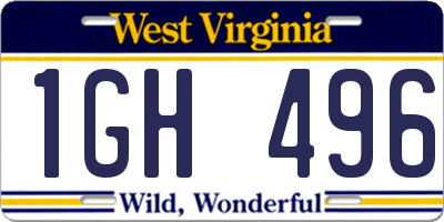WV license plate 1GH496