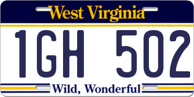WV license plate 1GH502