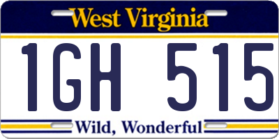 WV license plate 1GH515
