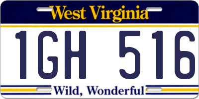 WV license plate 1GH516