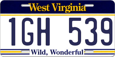 WV license plate 1GH539