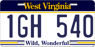 WV license plate 1GH540
