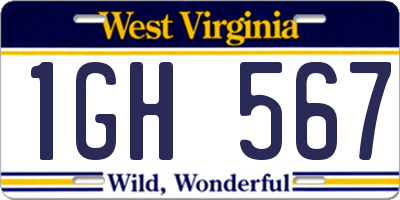 WV license plate 1GH567