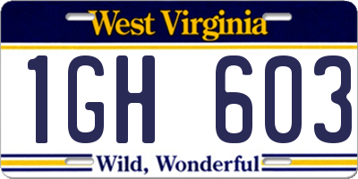 WV license plate 1GH603