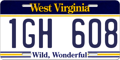WV license plate 1GH608