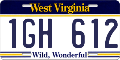 WV license plate 1GH612