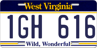 WV license plate 1GH616