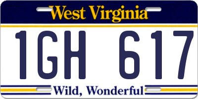 WV license plate 1GH617