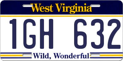 WV license plate 1GH632
